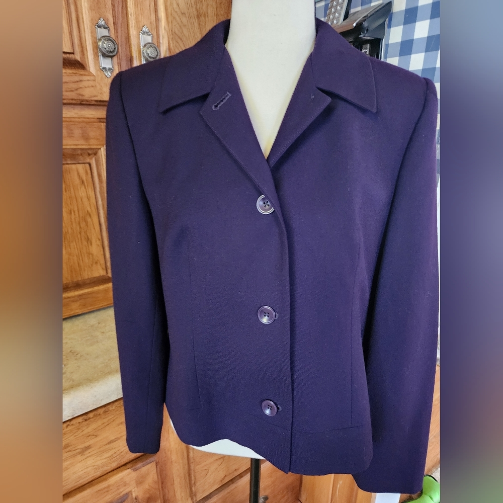 Talbots 2 Piece Deep Purple Wool Pants Suit (Jacket Size P8 Pants Size 8)